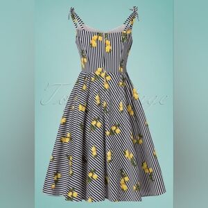 Positano Italy BANNED RETRO 50s Lemons And Stripes Dress in Navy and White